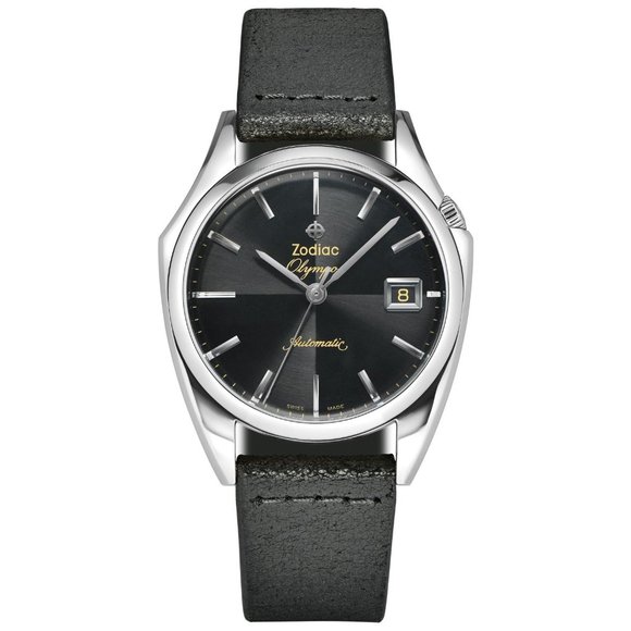 Zodiac Black Olympos Steel Black Leather Swiss Automatic Men's Watch ZO9700 NEW - Picture 1 of 8
